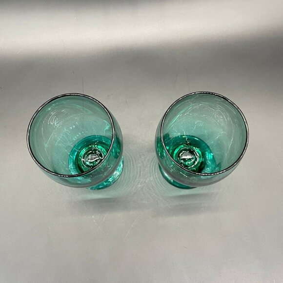 Vintage Turquoise Drinking Glasses Green Glass Water Tumblers Cristar Lexington - Picture 5 of 8